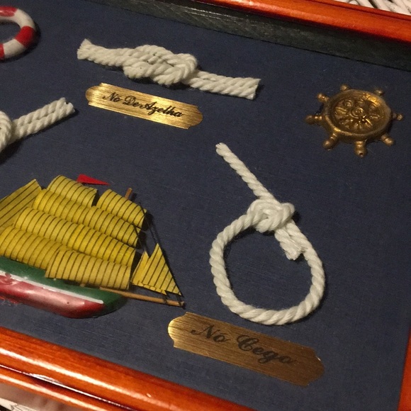 Vintage Nautical Shadow Box Knots Clipper Ship Coastal Beachy Home Decor - Picture 9 of 17